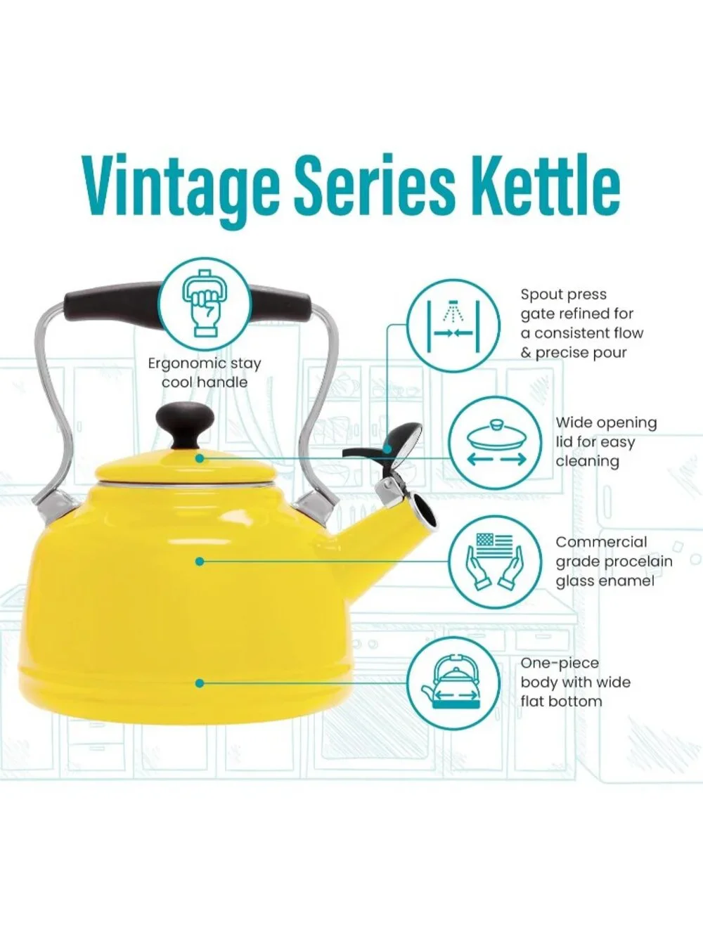 Canary Yellow Kitchen Whistling Tea kettle 1. 7Quart Enamel Stainless Steel Pot